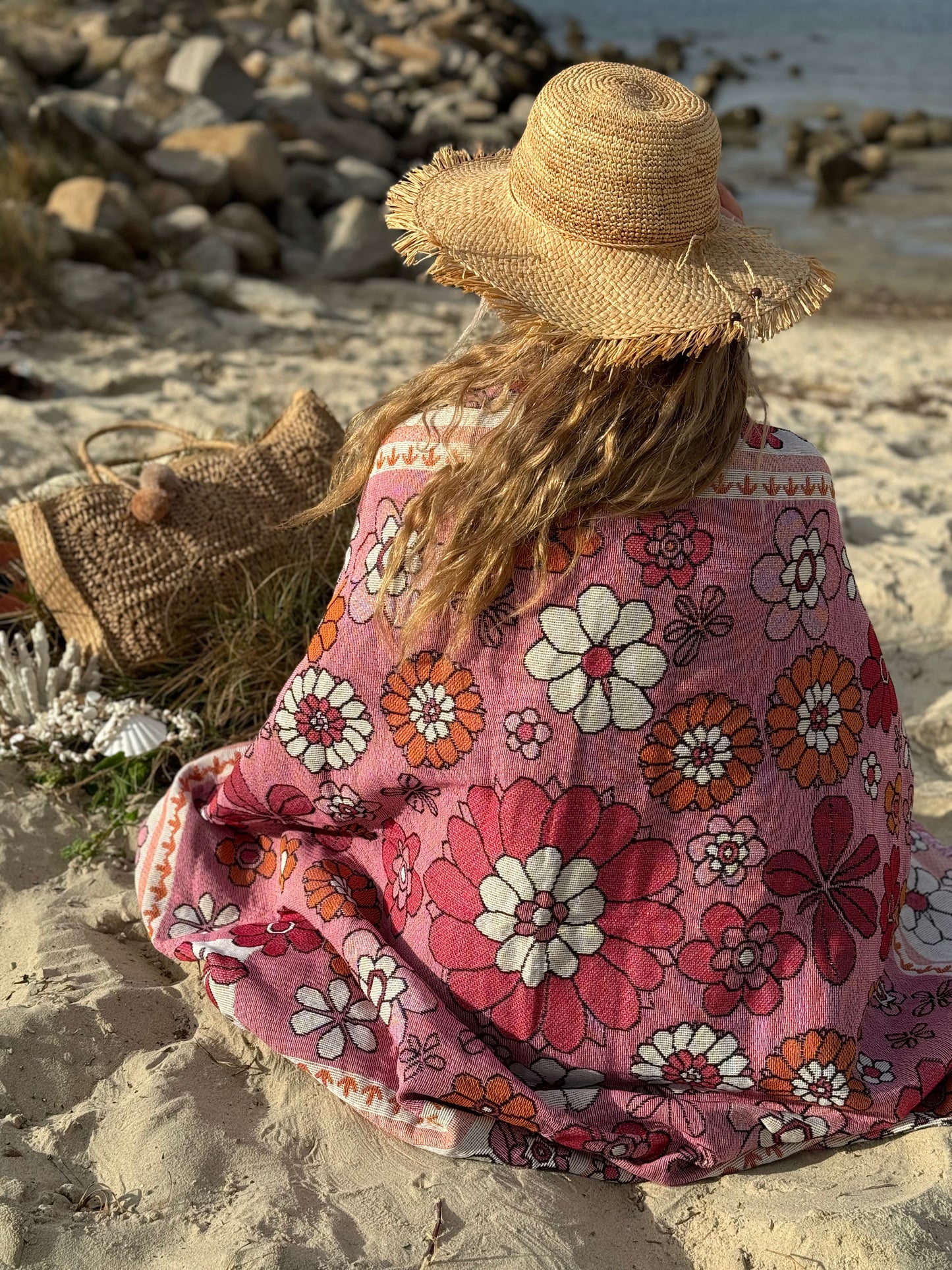 Boho Beach Rug Raspberry