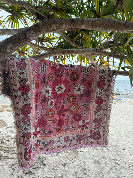 Boho Beach Rug Raspberry