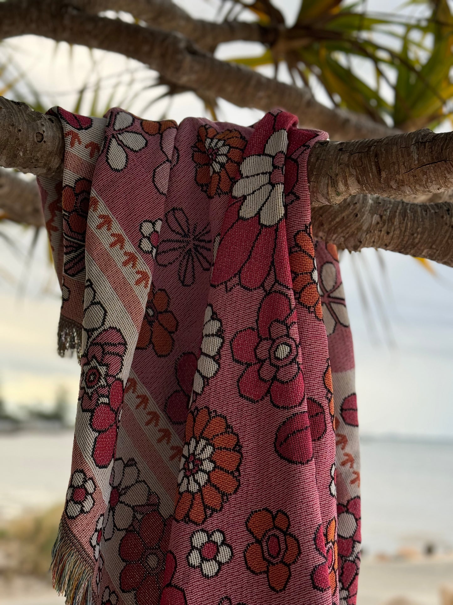 Boho Beach Rug Raspberry